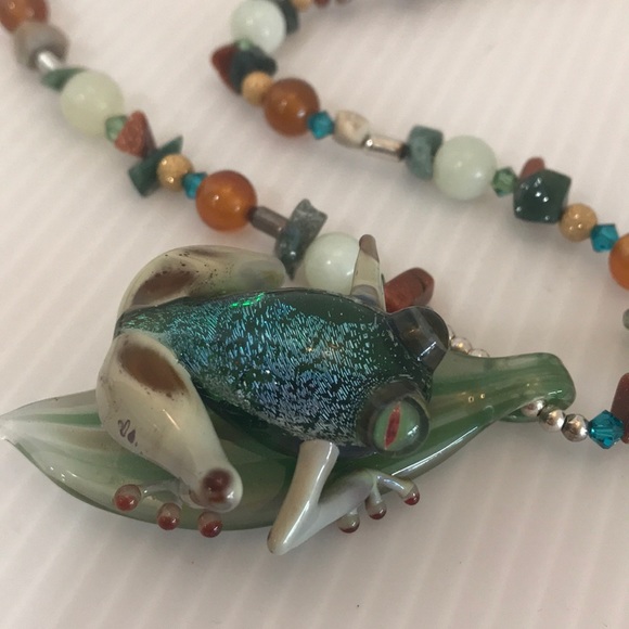 Handblown Lampwork Frog Pendant Necklace Sterling - Picture 8 of 8